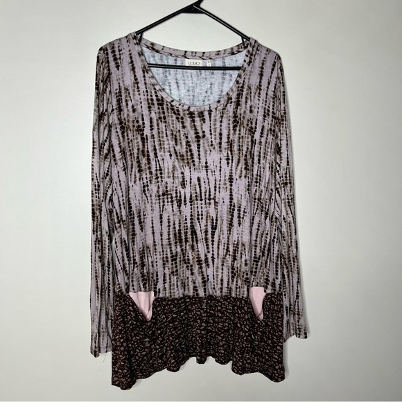 LOGO by Lori Goldstein Tops - LOGO Lori Goldstein Tie Dye Like Long Sleeves Tunic  With Contrast Hemline SZ XL
